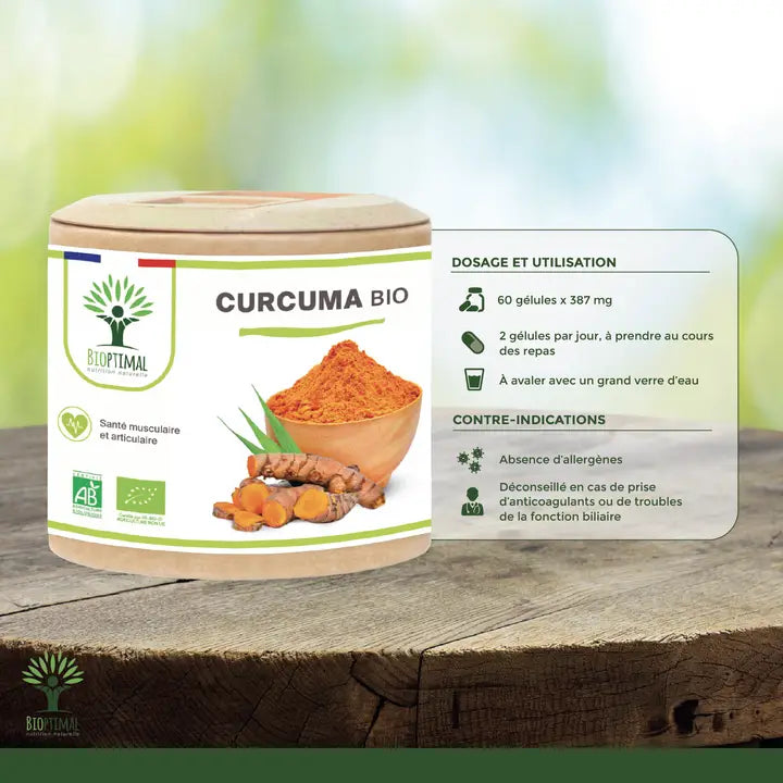 Curcuma bio en gélules soulage articulations et muscles, favorise l’élimination des graisses
