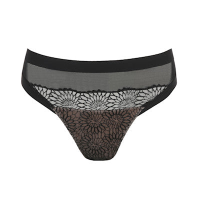 Slip Brésilien en Tulle Noir Brodé - Modèle Sophora, Élégance Et Séduction