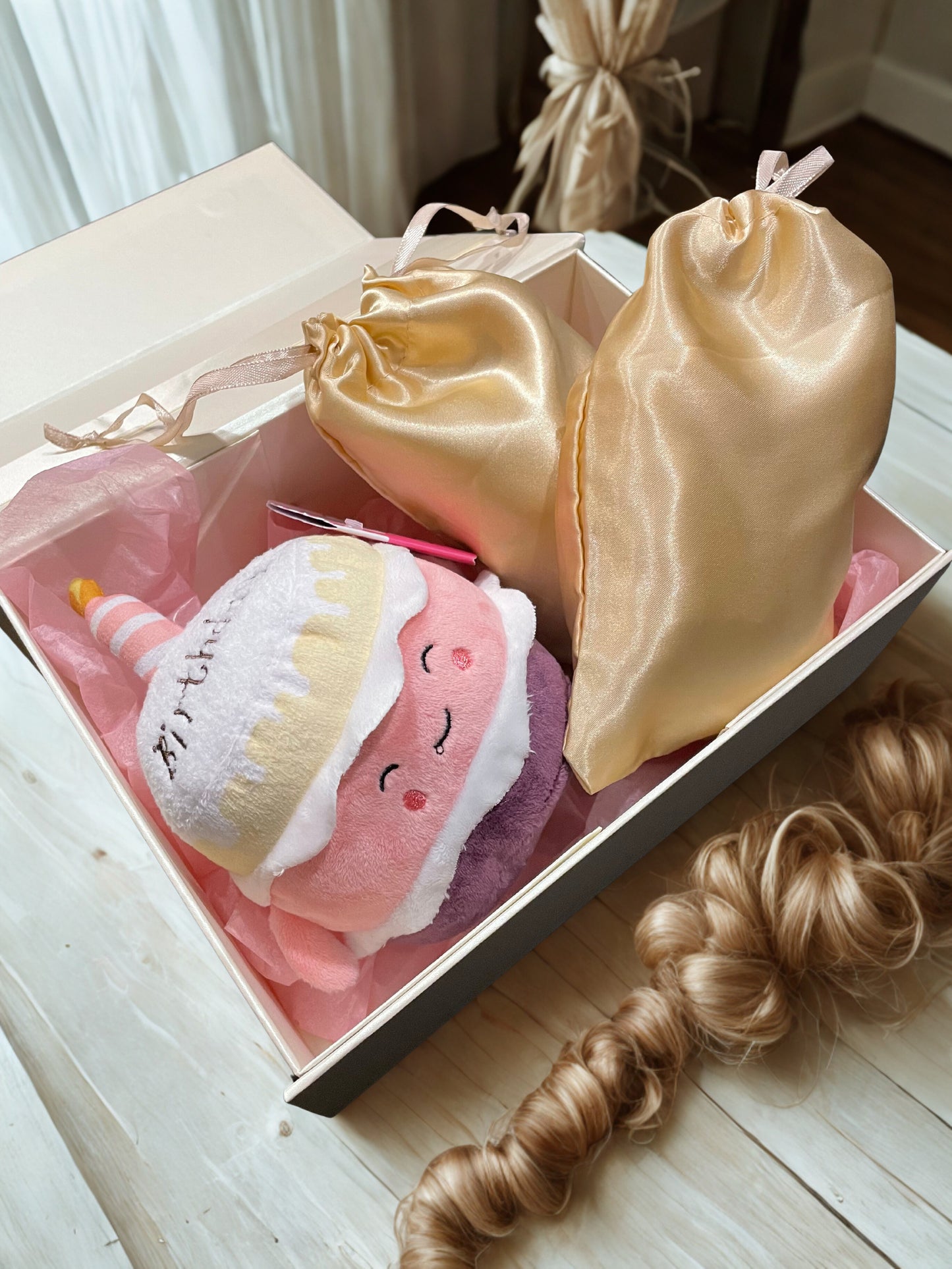 COFFRET CADEAU IVOIRE / SAC SATIN Beige Doré