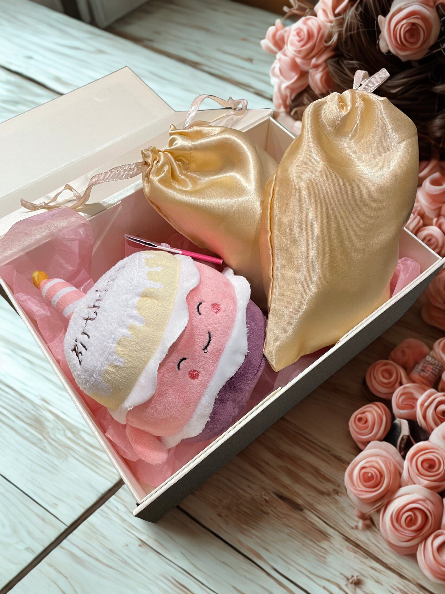 COFFRET CADEAU IVOIRE / SAC SATIN Beige Doré